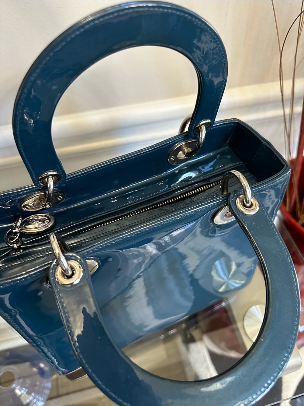 Dior Blue Patent Leather Lady Dior Top-Handle Bag - Picture 9 of 14
